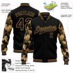 Custom Black Gold Camo Varsity Letterman Jacket with 3D Pattern Design, Personalized Name & Number, Bomber Full-Snap Style