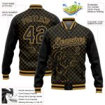 Custom Name and Number Black Gold Tiger 3D Pattern Varsity Bomber Jacket Full-Snap Letterman Design Personalized Black Old