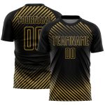 Custom Black and Old Gold Diagonal Lines Soccer Jersey - Personalized Sublimation Uniform Personalized Black Old Gold Diagonal