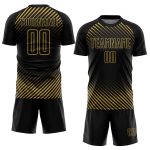 Custom Soccer Jersey with Personalized Name and Number - Black and Old Gold Diagonal Lines Design Personalized Black Old