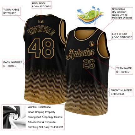Personalized City Edition Basketball Jersey - Custom Name & Number, Black Old Gold Fade Fashion Jersey Personalized Black