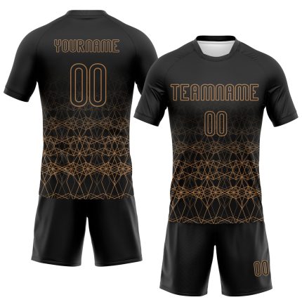 Custom Geometric Shape Volleyball Jersey - Personalized Black Old Gold Team Uniform with Name and Number Personalized Black