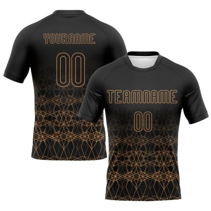 Custom Geometric Shape Volleyball Jersey - Personalized Black Old Gold Team Uniform with Name and Number Personalized Black
