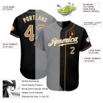 Personalized Black Gold-Gray Split Baseball Jersey for Trendy Fashion Personalized Black Old Gold-Gray Split Fashion Baseball