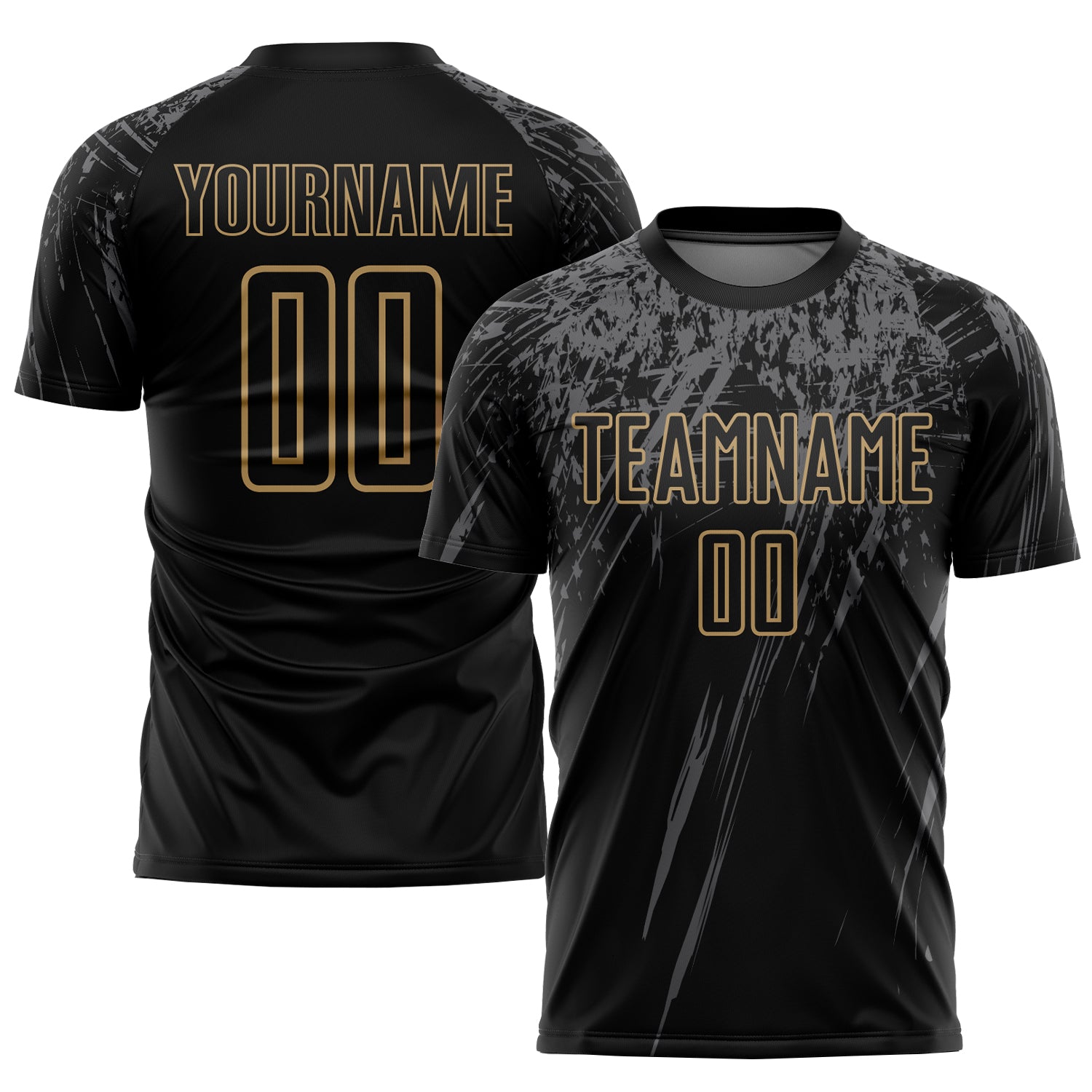 Personalized Black Gold Gray Sublimation Soccer Jersey Uniform for Team Sports Personalized Black Old Gold-Gray Sublimation
