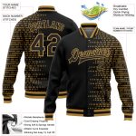 Custom Name Number Bomber Jacket Team Varsity Letterman Black Old Gold Halftone 3D Pattern Design Full-Snap Personalized