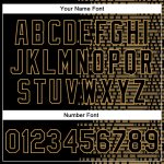 Custom Name Number Bomber Jacket Team Varsity Letterman Black Old Gold Halftone 3D Pattern Design Full-Snap Personalized
