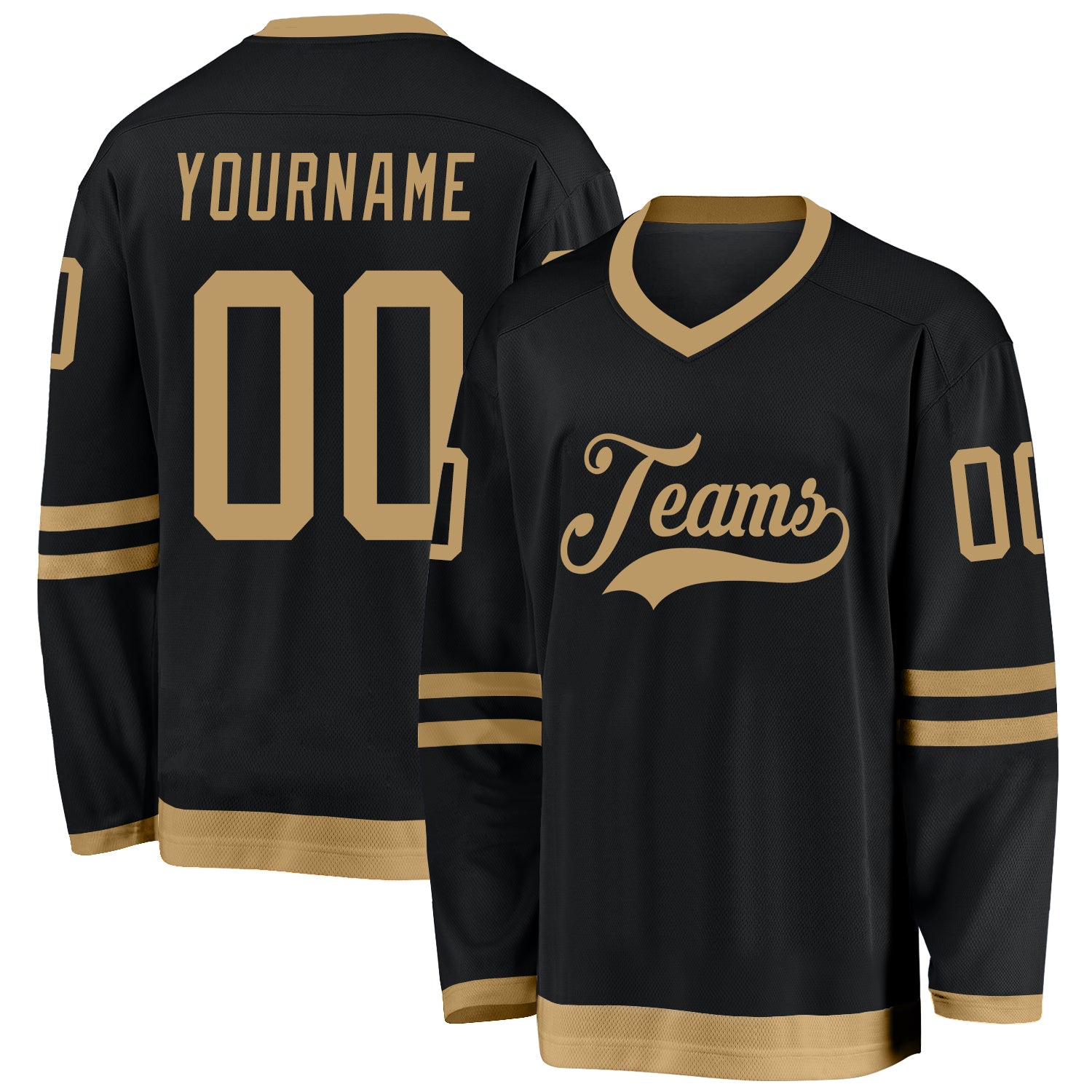 Custom Name & Number Black Old Gold Hockey Jersey - Personalized Team Apparel Personalized Black Old Gold Hockey Jersey Team