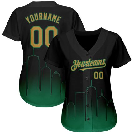 Custom Boston City Edition Fade Baseball Jersey - Personalized Black Gold-Kelly Green 3D Design with Name & Number Personalized