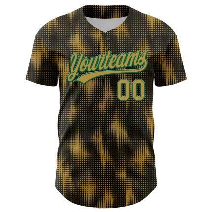 Personalized Black Gold Kelly Green 3D Halftone Dots Baseball Jersey Personalized Black Old Gold-Kelly Green 3D Halftone