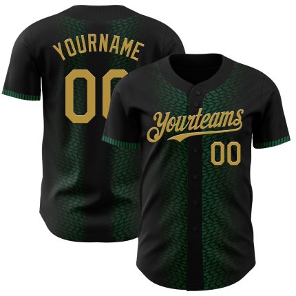 Custom Name and Number Personalized Black and Old Gold 3D Geometric Pattern Baseball Jersey - Team Jersey Personalized Black