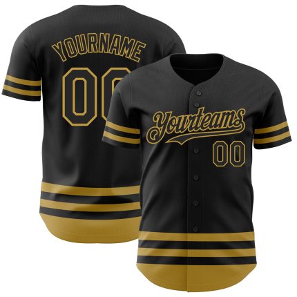 Personalized Black Gold Line Baseball Jersey for Men and Women, Custom Team Apparel Personalized Black Old Gold Line Baseball