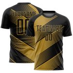 Customizable Black and Old Gold Soccer Jersey - Personalized Sublimation Uniform Personalized Black Old Gold Line Sublimation