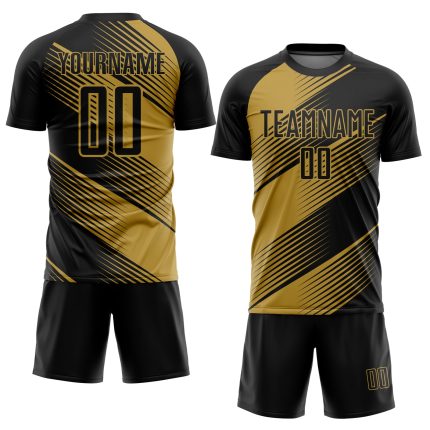 Custom Soccer Jersey with Personalized Name and Number in Black and Old Gold Line Design Personalized Black Old Gold Line