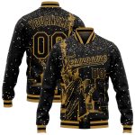 Custom 3D Pattern New York Statue of Liberty Black & Gold Bomber Varsity Letterman Jacket with Name & Number Personalized