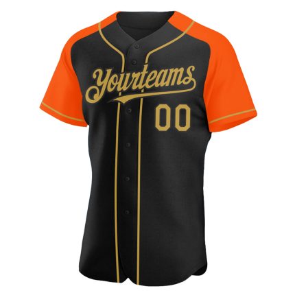Custom Name and Number Personalized Baseball Jersey, Black Old Gold-Orange Authentic Raglan Sleeves Personalized Black Old