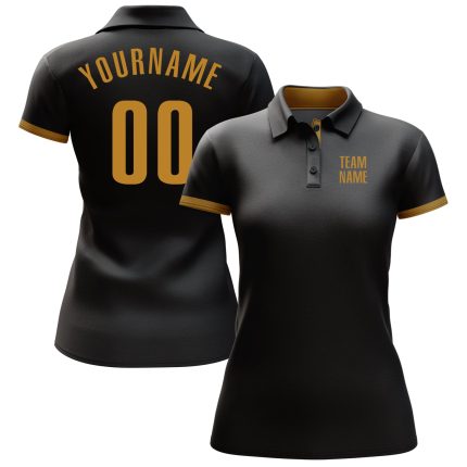 Custom Name and Number Golf Polo Shirt - Personalized Black and Gold Performance Team Apparel Personalized Black Old Gold
