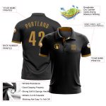Custom Name and Number Golf Polo Shirt - Personalized Black and Gold Performance Team Apparel Personalized Black Old Gold