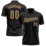 Personalized Black Golf Polo Shirt - Old Gold Performance Fabric Personalized Black Old Gold Performance Vapor Golf Polo