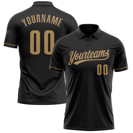 Personalized Team Polo Shirt with Custom Name and Number - Black Old Gold Performance Vapor Golf Apparel Personalized Black