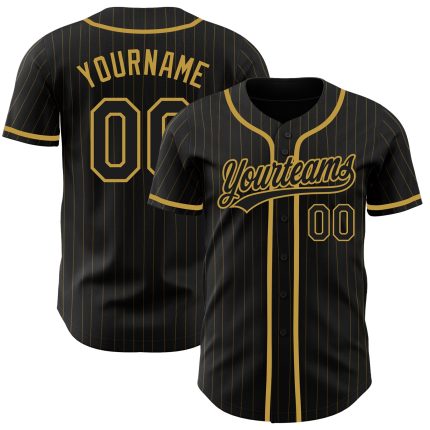 Personalized Black Old Gold Pinstripe Jersey for Men | Authentic Baseball Jersey Personalized Black Old Gold Pinstripe Black