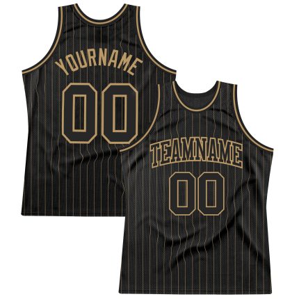 Custom Name and Number Personalized Black Gold Pinstripe Basketball Jersey - Authentic Team Wear Personalized Black Old Gold