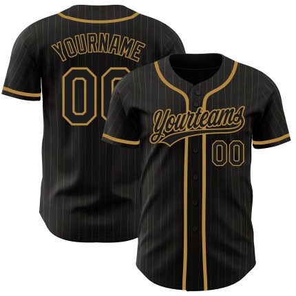 Personalized Black and Gold Pinstripe Baseball Jersey for Men and Women Personalized Black Old Gold Pinstripe Black-Old Gold