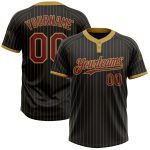 Custom Black Gold Pinstripe Burgundy Two-Button Unisex Softball Jersey Personalized Black Old Gold Pinstripe Burgundy Two-Button