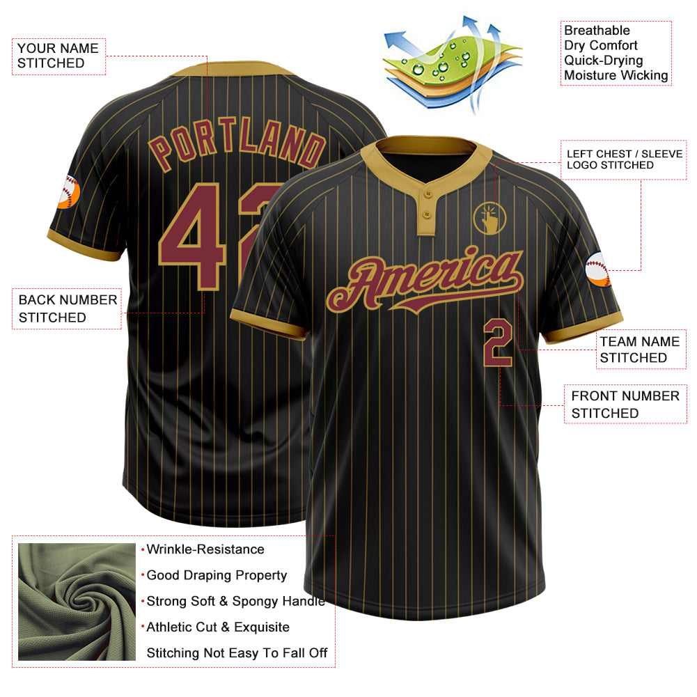 Personalized Black Old Gold Pinstripe Burgundy Two-Button Unisex Softball Jersey Custom Black Gold Pinstripe Burgundy Two-Button Unisex Softball Jersey Personalized Black Old Gold Pinstripe Burgundy Two-Button - Image 3