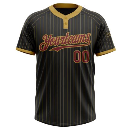 Custom Black Gold Pinstripe Burgundy Two-Button Unisex Softball Jersey Personalized Black Old Gold Pinstripe Burgundy Two-Button