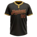 Custom Name and Number Personalized Unisex Softball Jersey Black Old Gold Pinstripe Burgundy Two-Button Design Personalized