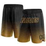 Custom Name Number Basketball Shorts Authentic Black Old Gold Pinstripe Fade Fashion Design Personalized Black Old Gold Pinstripe