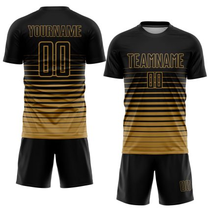Custom Soccer Jersey with Personalized Name and Number, Black Old Gold Pinstripe Fade Fashion Uniform Personalized Black