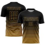 Custom Soccer Jersey with Personalized Name and Number, Black Old Gold Pinstripe Fade Fashion Uniform Personalized Black