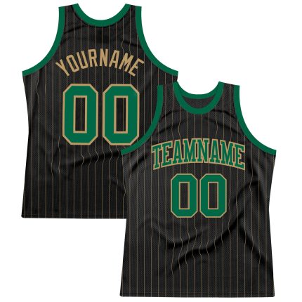 Custom Black and Gold Pinstripe Basketball Jersey with Team Name and Number - Personalized Kelly Green Authentic Jersey Personalized