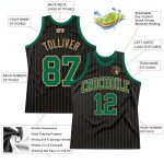 Personalized Black Gold Pinstripe Basketball Jersey - Kelly Green Old Gold Personalized Black Old Gold Pinstripe Kelly Green-Old