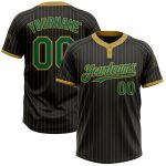 Personalized Kelly Green Two-Button Softball Jersey Unisex Black Old Gold Pinstripe Design Personalized Black Old Gold Pinstripe