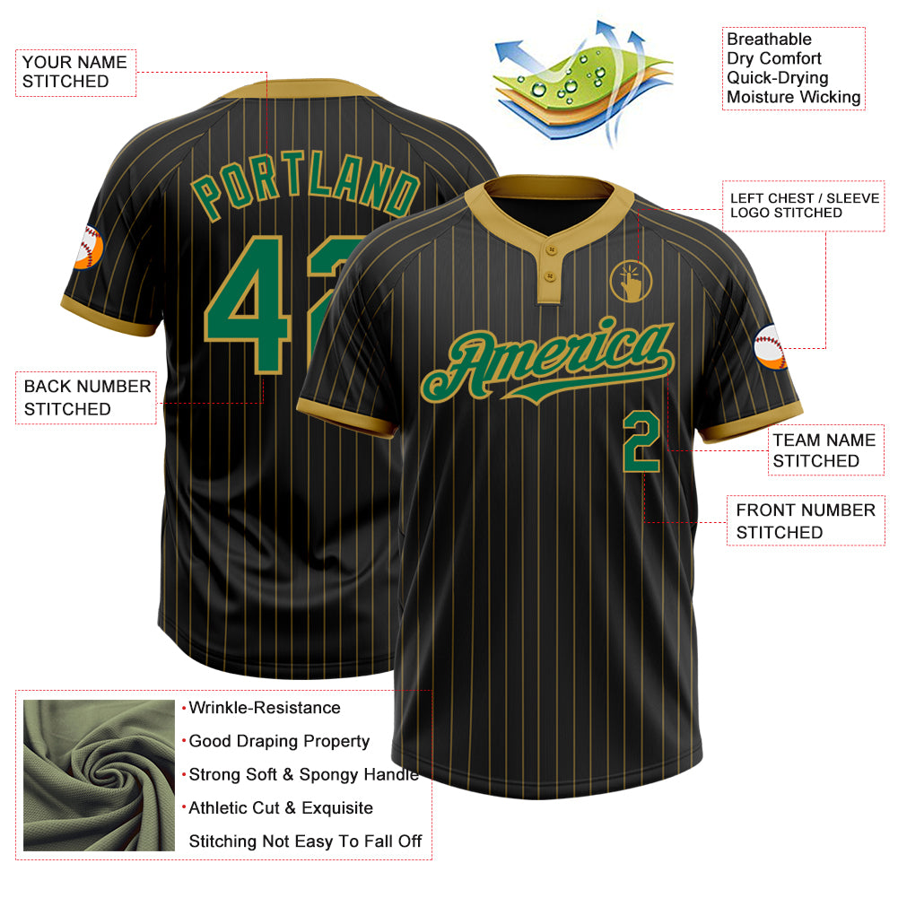 Personalized Black Old Gold Pinstripe Kelly Green Two-Button Unisex Softball Jersey Personalized Kelly Green Two-Button Softball Jersey Unisex Black Old Gold Pinstripe Design Personalized Black Old Gold Pinstripe - Image 3