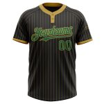 Custom Name and Number Unisex Softball Jersey - Personalized Black Old Gold Kelly Green Two-Button Design Personalized Black