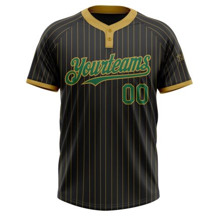 Custom Name and Number Unisex Softball Jersey - Personalized Black Old Gold Kelly Green Two-Button Design Personalized Black