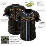 Personalized Light Blue Black Old Gold Pinstripe Baseball Jersey Personalized Black Old Gold Pinstripe Light Blue Baseball