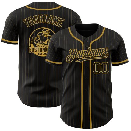 Custom Black and Gold Pinstripe Baseball Jersey - Personalized Sports Apparel Personalized Black Old Gold Pinstripe Old Gold