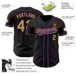 Customizable Black and Old Gold Pinstripe Baseball Jersey with Team Name and Number - Authentic Design Personalized Black
