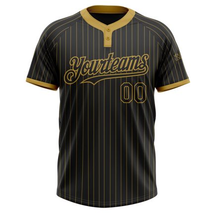 Personalized Black Gold Pinstripe Two-Button Jersey for Unisex Softball Personalized Black Old Gold Pinstripe Old Gold Two-Button
