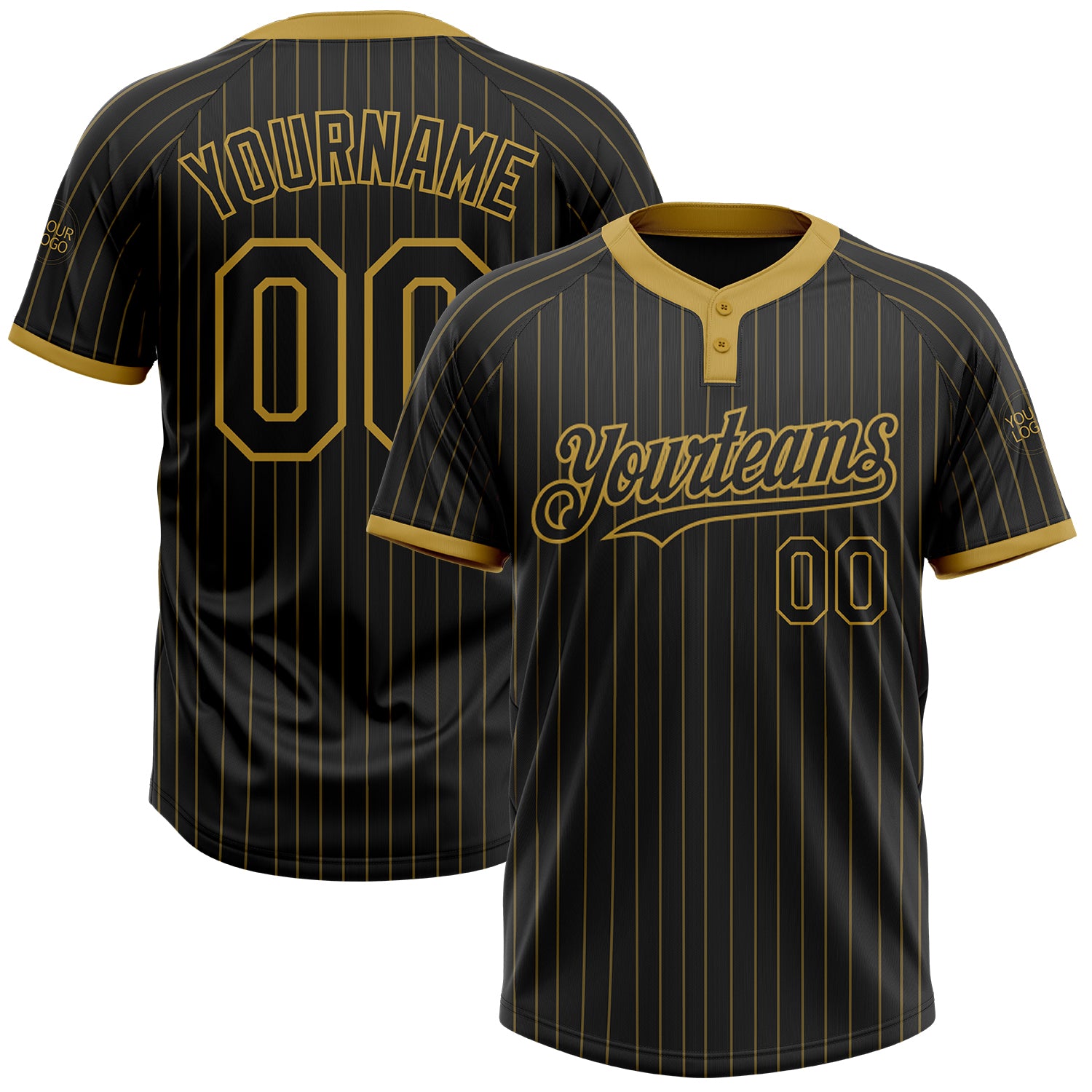 Custom Name and Number Personalized Black and Gold Softball Jersey Unisex Two-Button Pinstripe Team Apparel Personalized