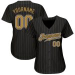 Customizable Black Gold Pinstripe Baseball Jersey with Name & Number - Authentic Team Design Personalized Black Old Gold