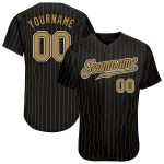 Personalized Black and Old Gold Pinstripe Baseball Jersey - Customizable Jerseys for Fans Personalized Black Old Gold Pinstripe