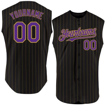 Custom Purple Black Old Gold Pinstripe Baseball Jersey - Personalized Name & Number, Sleeveless Team Apparel Personalized