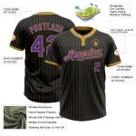 Custom Black Gold Pinstripe Purple Two-Button Unisex Softball Jersey Personalized Black Old Gold Pinstripe Purple Two-Button