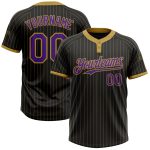 Custom Black Gold Pinstripe Purple Two-Button Unisex Softball Jersey Personalized Black Old Gold Pinstripe Purple Two-Button